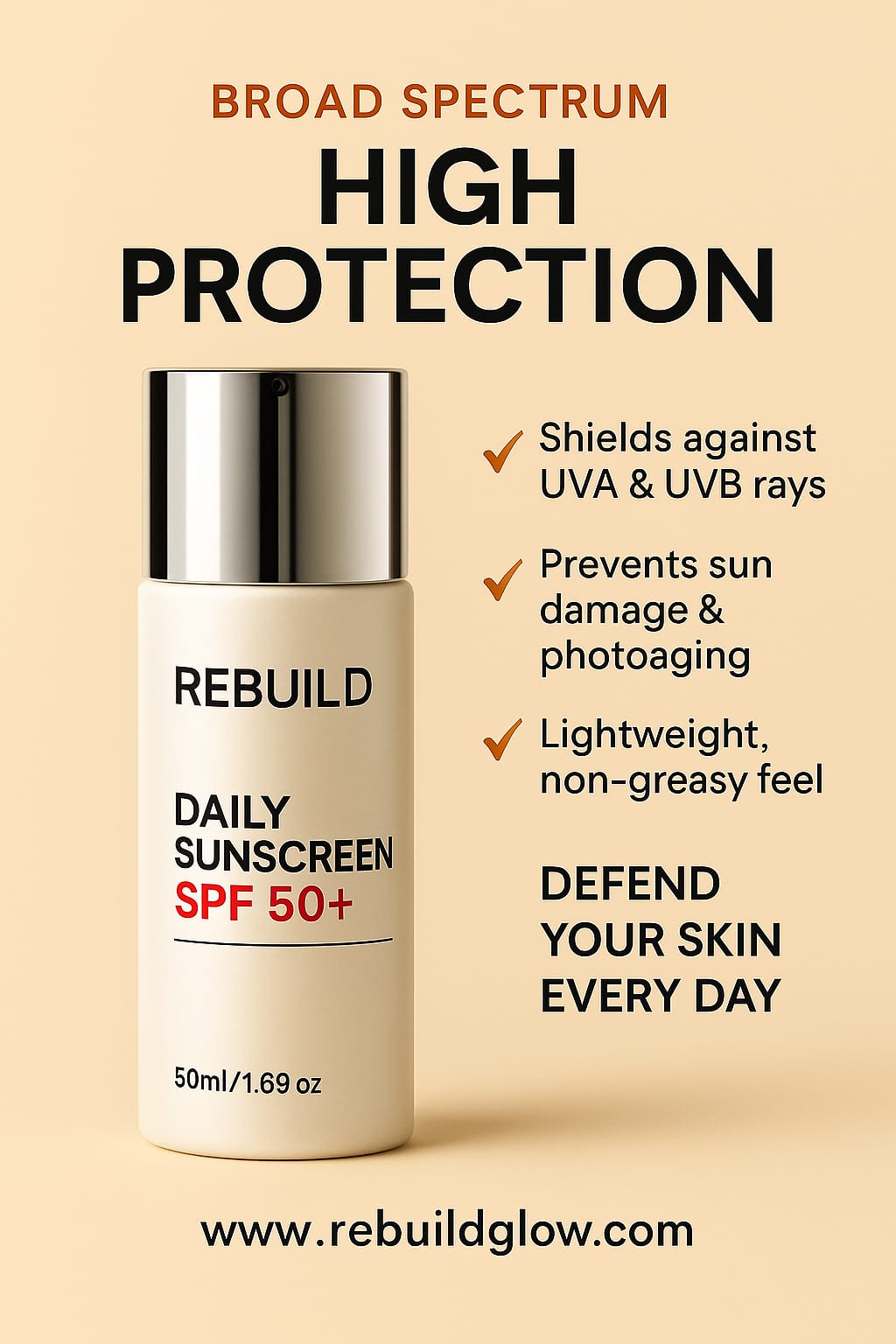 RE'BUILD GLOW Daily Sunscreen – SPF 50 PA+++ Broad Spectrum